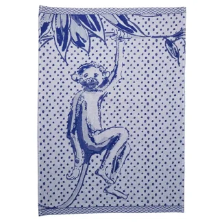Theedoek - Heinen Delfts Blauw - Sharing Moments - Aap met stippen