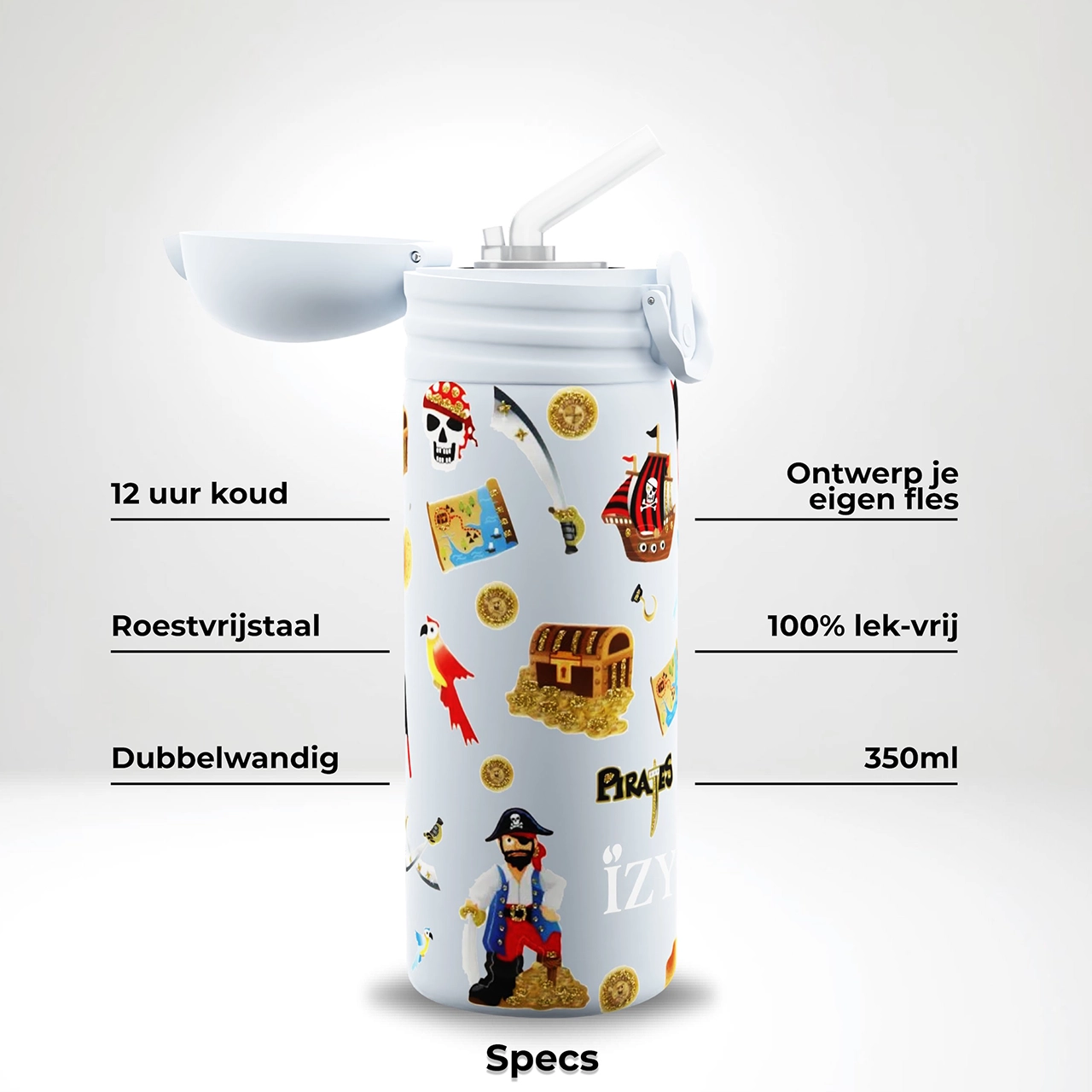 Thermosfles - IZY Kids - Blue Pirates - 350ml - Afbeelding 3
