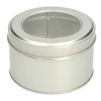 Theeblik Zilver - Rond met vensterdeksel - 500 ml