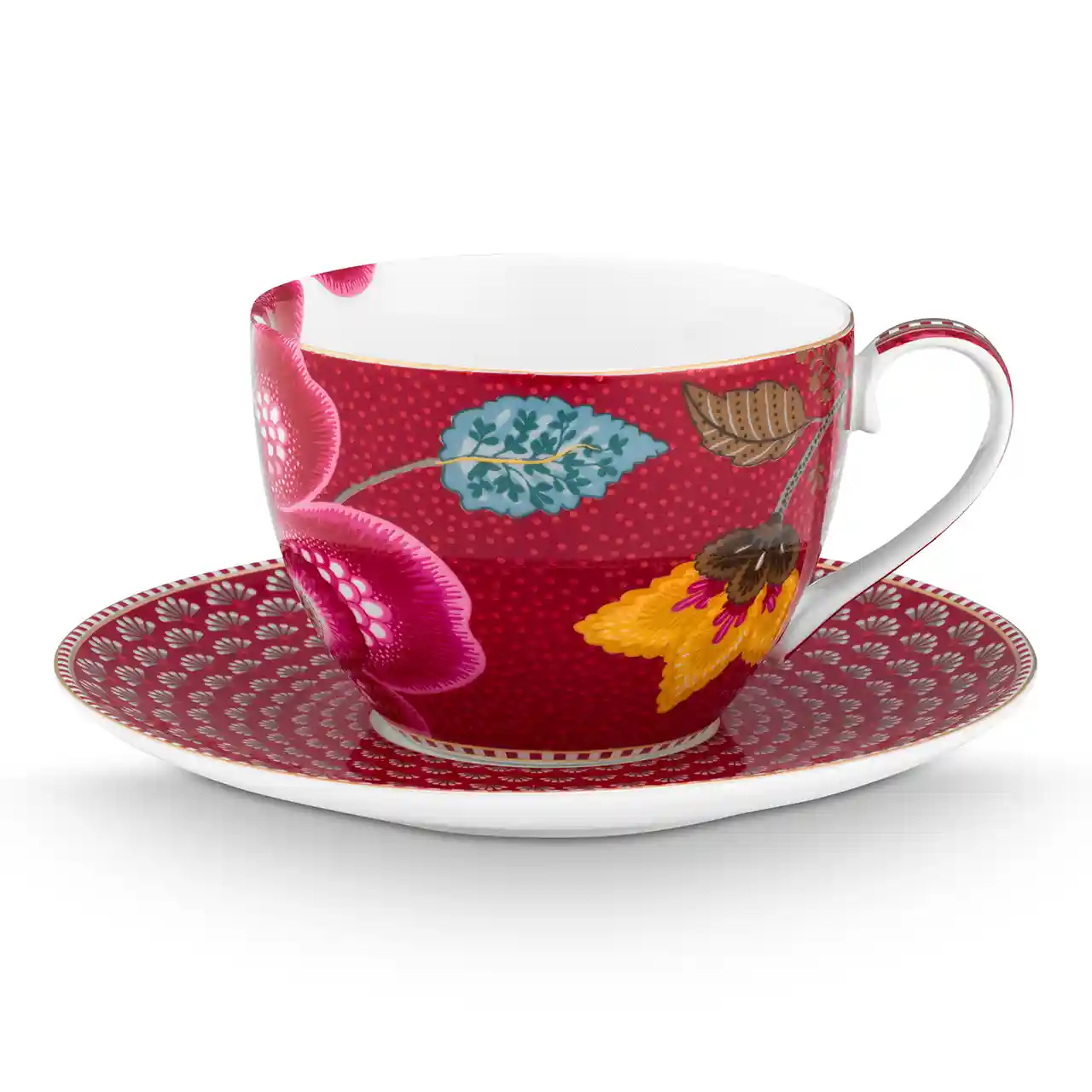 Theekop en schotel - Pip Studio - Blooming Tales - Dark Red