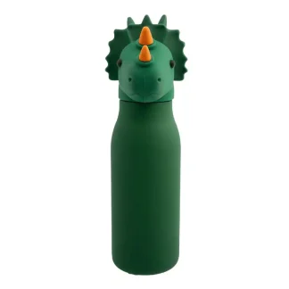 Dotz Trix dubbelwandige RVS kinderdrinkfles met dinosaurus en siliconen rietje 350 ml