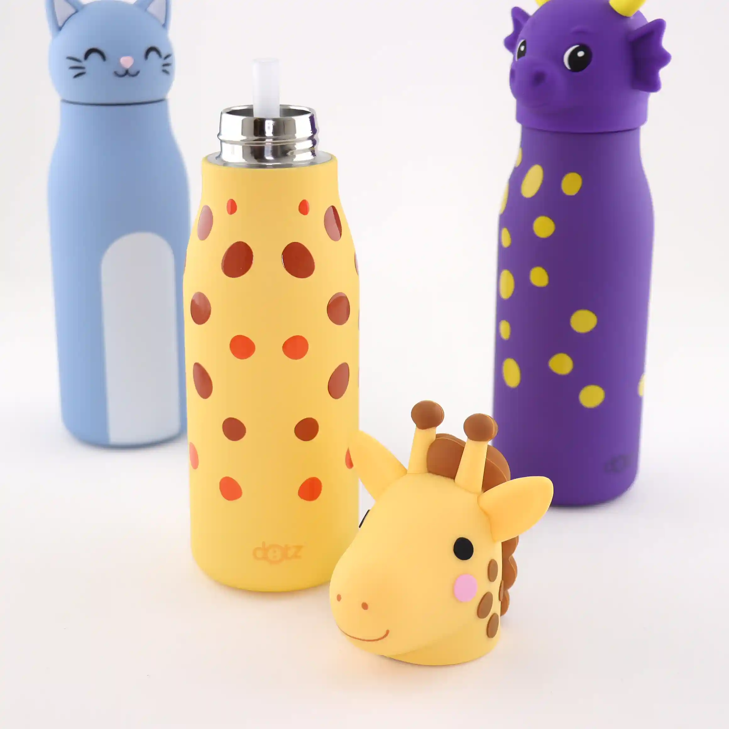 Dotz Pipa RVS kinderdrinkfles 350 ml geopend met giraffendop